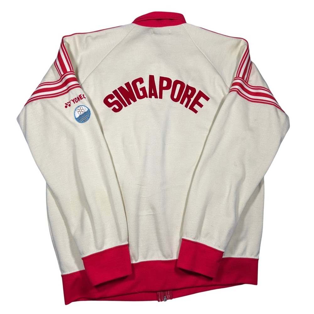 Vintage Yonex Team Singapore Track Suit Cream Red Full Zip Jacket Stirrup Pants